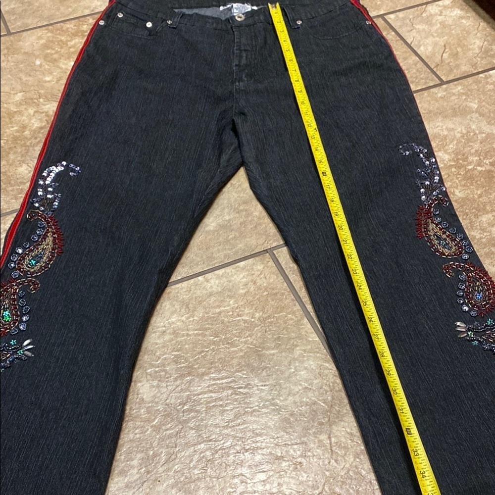 Denim 24/7 Black Wide Leg Jeans with Vibrant Embellishments Fall Denim - Picture 5 of 13